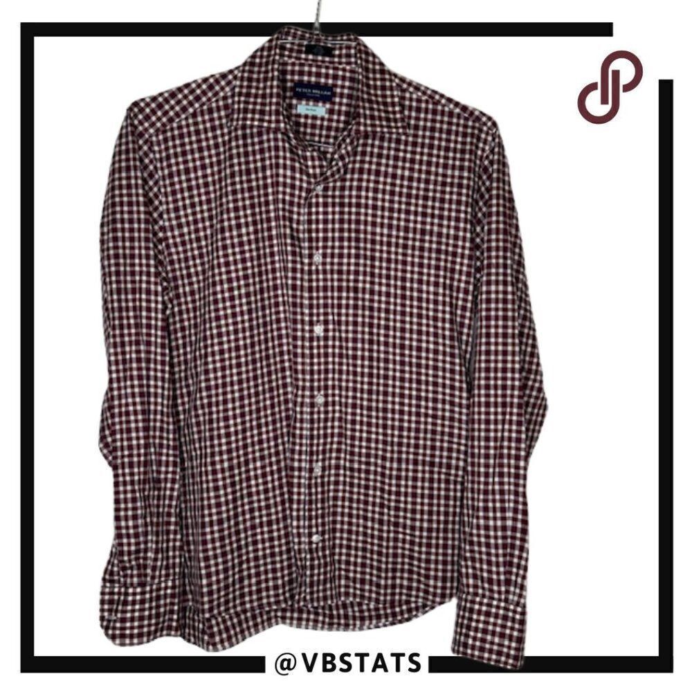 Peter Millar Collection Flex Finish Small Maroon and White Plaid LS Button Down